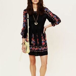 Free People Age of Aquarius Black Floral Boho Dress